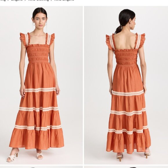Rixo London - Aubrie Cotton Dress Ankle LengthXSRust Clay Orange & White